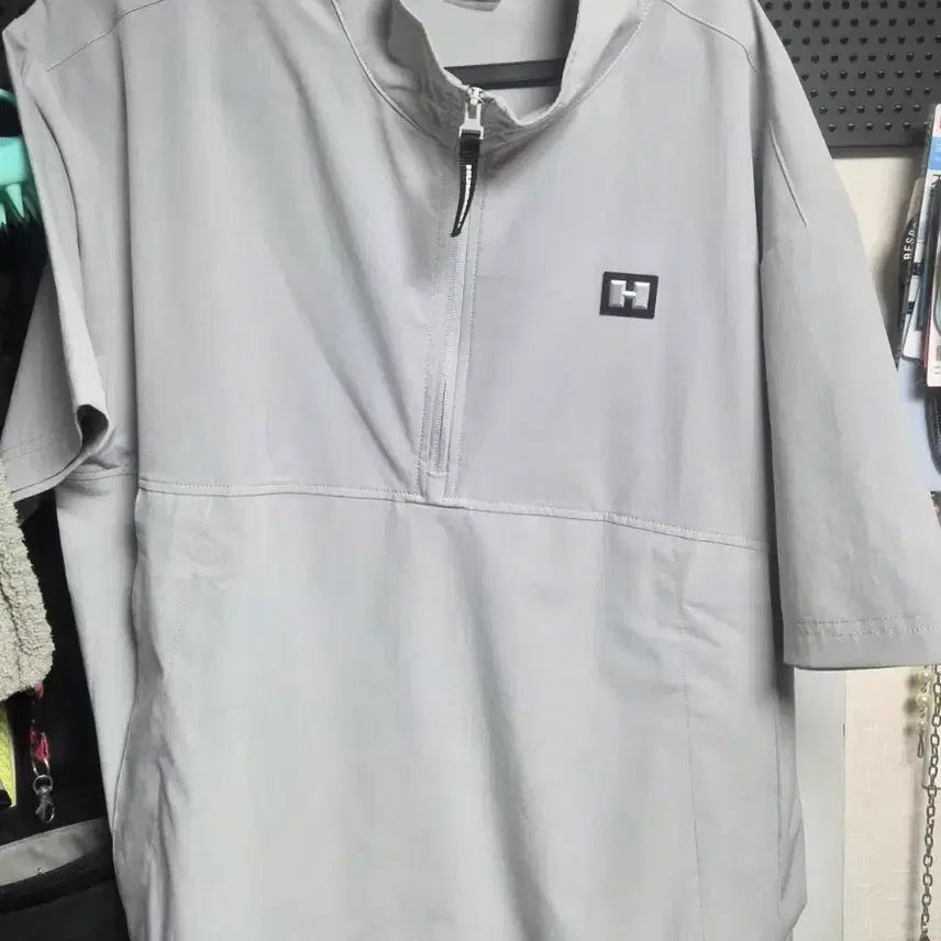 [BUNJANG] HUMMER Light Gray Half-Zip Anorak L (100) / HUMMER 라이트 그레이 반집업 아노락 L(100)