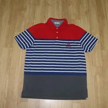 [BUNJANG] Beanpole Blue-Red Collar Short-Sleeve T-Shirt / (110)A983. 빈폴/ 블루레드 카라반팔티셔츠