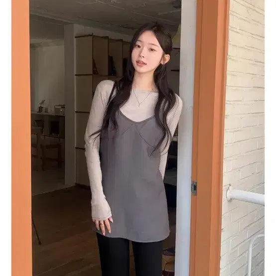 [BUNJANG] Shopperland Layered Dress Charcoal / 쇼퍼랜드 레이어드 원피스 차콜