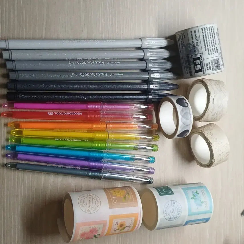 [BUNJANG] Monami Plus Pen 3000 Water-Based Pen Set & Masking Tape Bundle / 모나미 플러스펜 3000 수성펜 세트 마스킹 테이프 일괄 다꾸