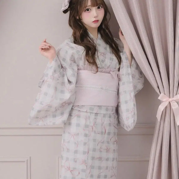 [BUNJANG] Pium Doli Ribbon Yukata (Gray) / pium 피움 돌리 리본 유카타