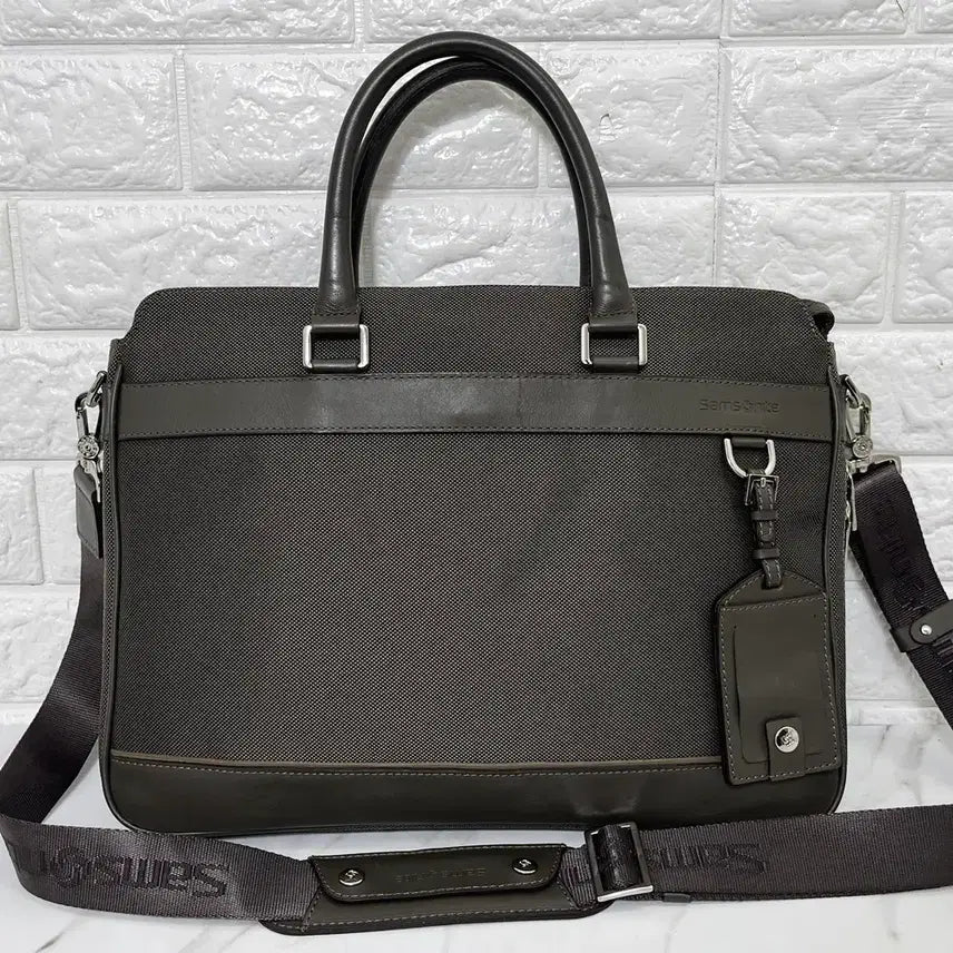 [BUNJANG] Samsonite Olive Grey Leather & Nylon Briefcase / [정품] 쌤소나이트 남성 올리브그레이 브리프케이스 서류가방