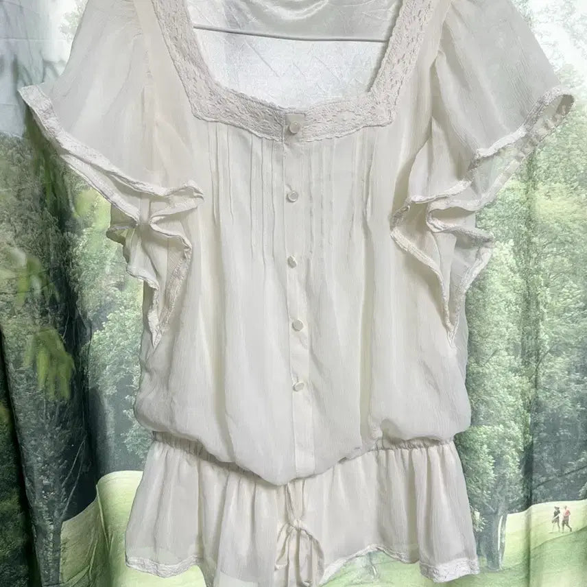 [BUNJANG] Japanese Vintage Gothic Mori Girl Princess Frill Short Sleeve Blouse / 일본빈티지 공겜여주 고딕 모리걸 공주 프릴 반팔 블라우스