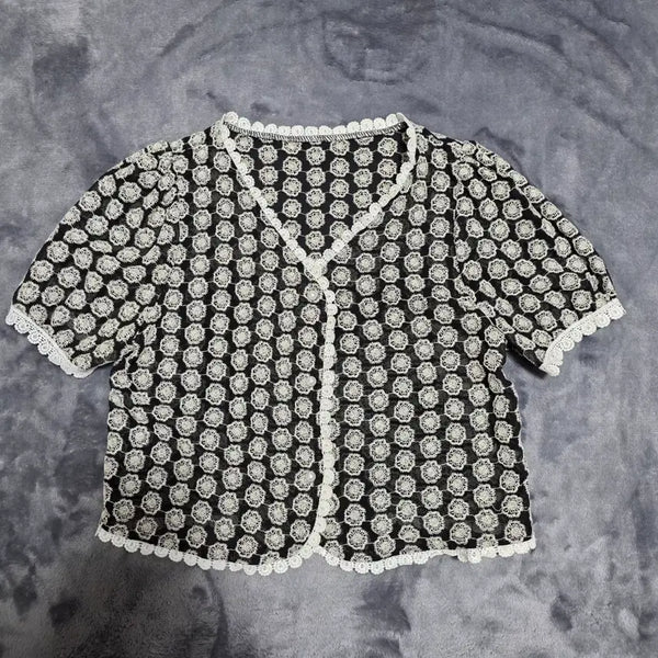 [BUNJANG] Women's Embroidered Short Sleeve Cardigan / (F)여성 자수 반팔 가디건 봄여름