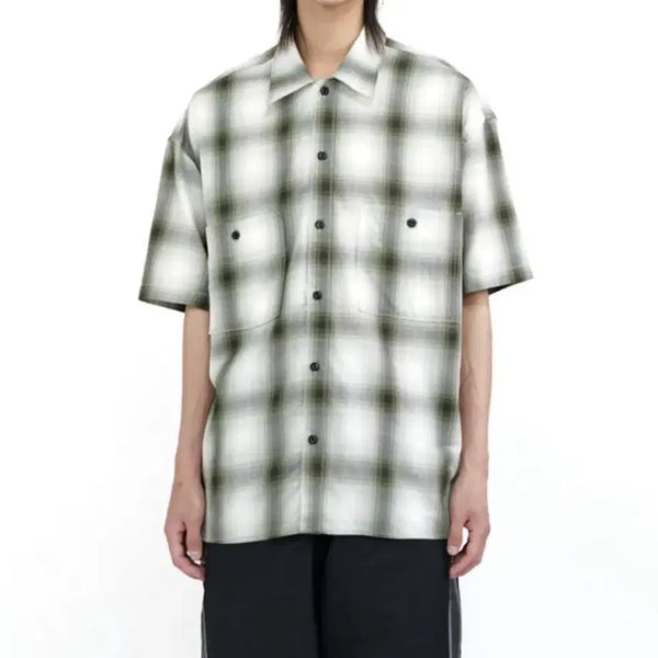 [BUNJANG] Polilu 1/2 Sleeve Check Shirt Green Ombre / 폴리테루 1/2 반팔 체크 셔츠 그린 옴브레