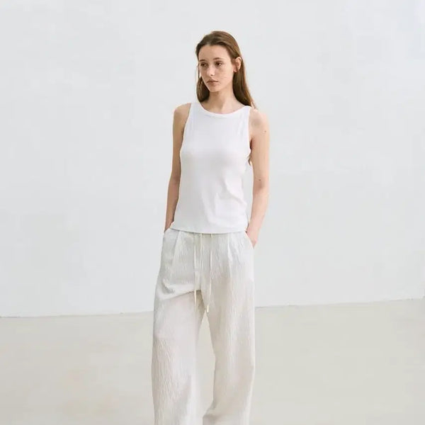 [BUNJANG] Stripe Drawstring Parachute Pants (Ivory) / 스트라이프 드로우스트링 파라슈트 팬츠(아이보리)