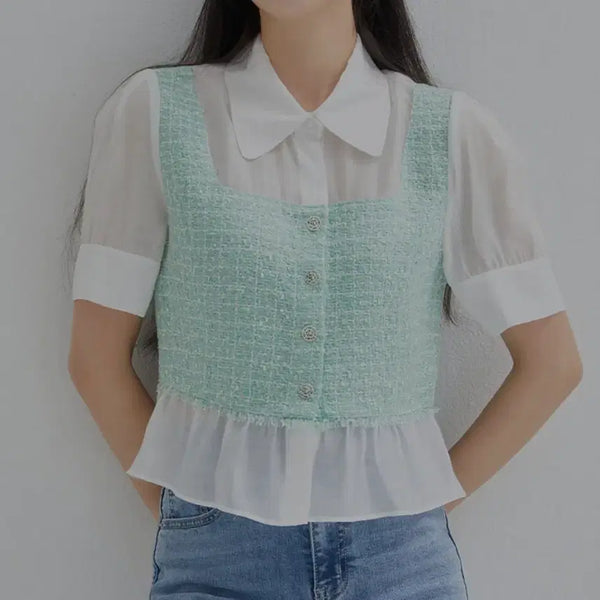 [BUNJANG] Roem Tweed Green Blouse / (s)로엠 트위드 그린 블라우스