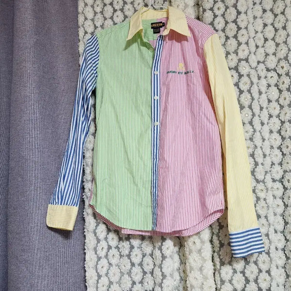 [BUNJANG] Polo Ralph Lauren Rugby Stripe Colorblock Shirt / 폴로 랄프로렌 러그비 스트라이프배색 셔츠