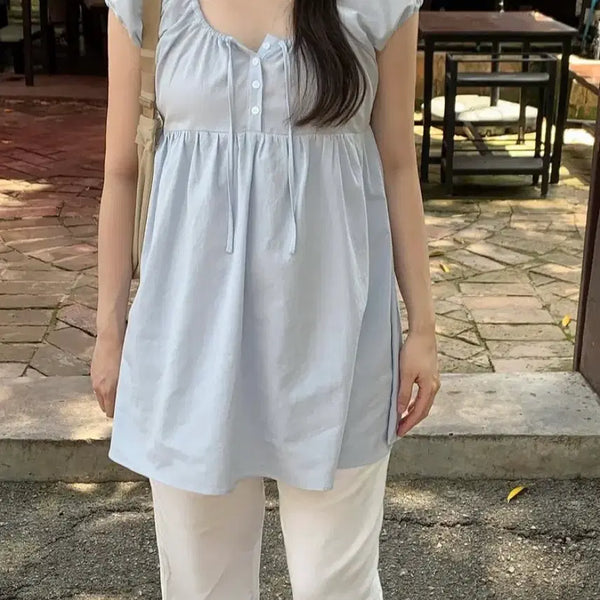 [BUNJANG] Sky Blue Frill Blouse - Size S / (새상품) 하늘색 프릴 블라우스 S