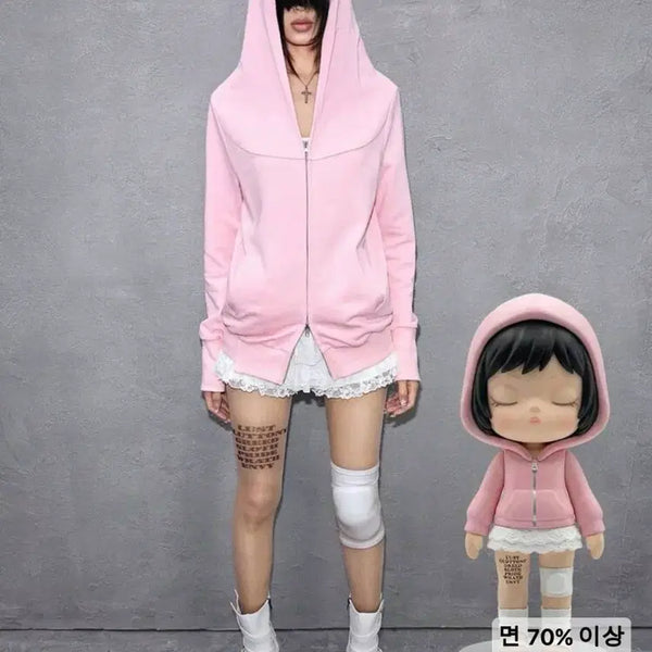[BUNJANG] SHEIN ROMWE Pink Hoodie Zip-up / 쉬인 ROMWE 핑크 후드집업