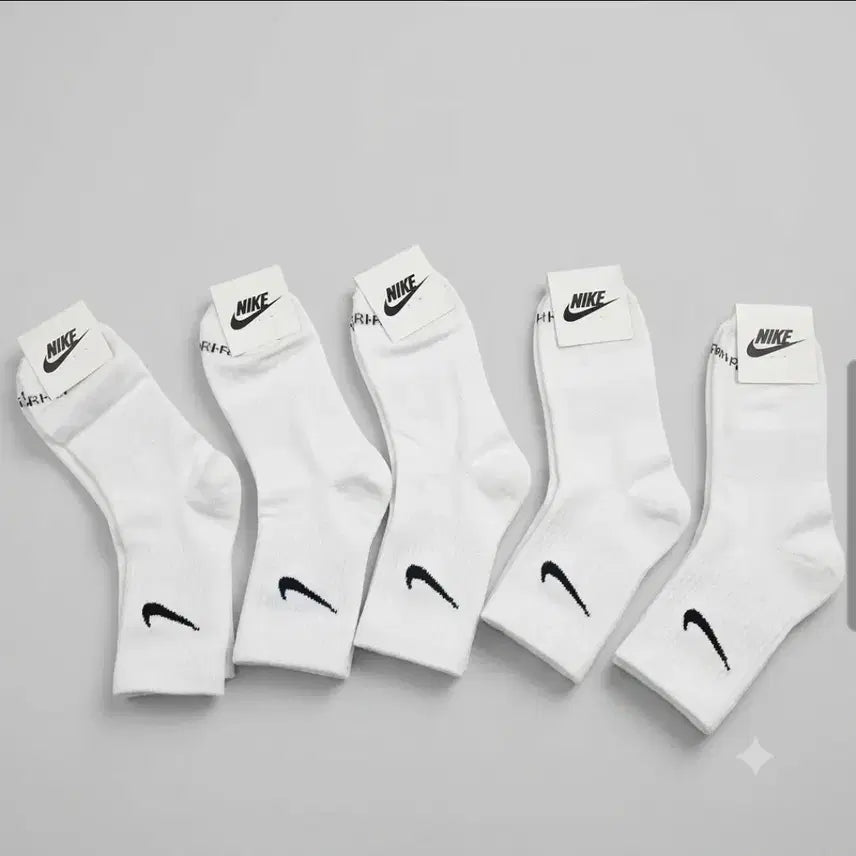 [BUNJANG] Nike Dri-FIT Crew Socks (White, Black Swoosh Logo) - 10 Pairs / 여름 시즈 드라이핏 중목 흰색 양말 10켤레