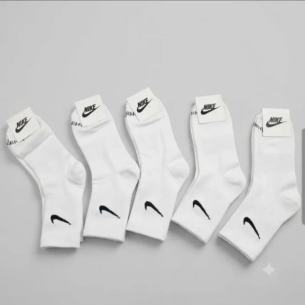 [BUNJANG] Nike Dri-FIT Crew Socks (White, Black Swoosh Logo) - 10 Pairs / 여름 시즈 드라이핏 중목 흰색 양말 10켤레