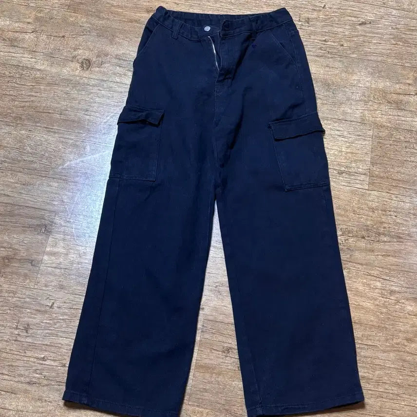 [BUNJANG] Black Wide Fit Cargo Denim Pants - Size L / 남자바지 검정바지 와이드팬츠 일자통바지 라지사이즈카고바지면바지데님바지