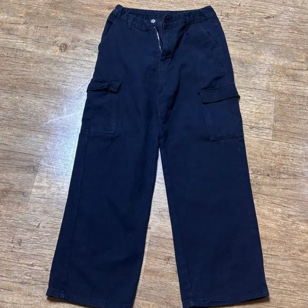 [BUNJANG] Black Wide Fit Cargo Denim Pants - Size L / 남자바지 검정바지 와이드팬츠 일자통바지 라지사이즈카고바지면바지데님바지