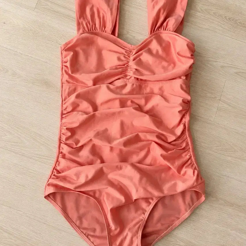 [BUNJANG] Pink Shirring Monokini Swimsuit L / 핑크색 셔링 모노키니 수영복 L