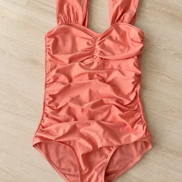 [BUNJANG] Pink Shirring Monokini Swimsuit L / 핑크색 셔링 모노키니 수영복 L