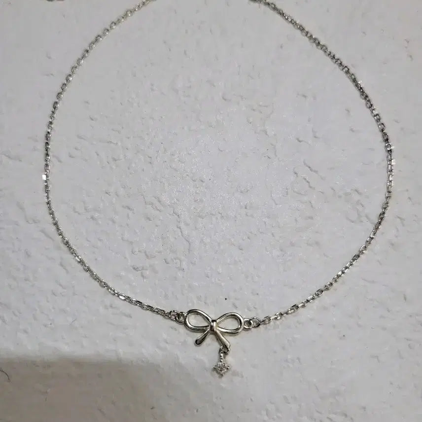 [BUNJANG] Ribbon Cubic Sterling Silver 925 Anklet / 리본 큐빅 실버925 발찌