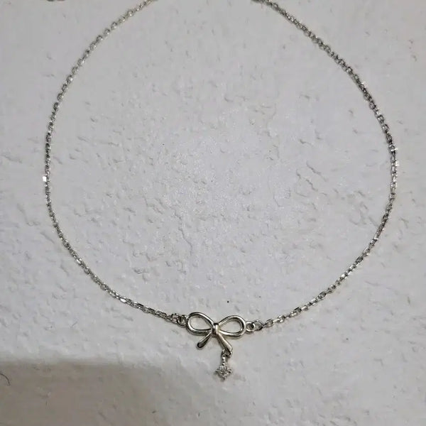 [BUNJANG] Ribbon Cubic Sterling Silver 925 Anklet / 리본 큐빅 실버925 발찌