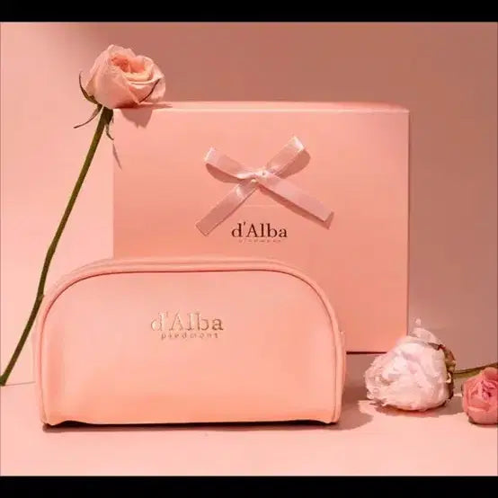[BUNJANG] D'Alba Pink Pouch with Gift Packaging Box Set / 달바 핑크 파우치 + 선물 포장 박스 세트