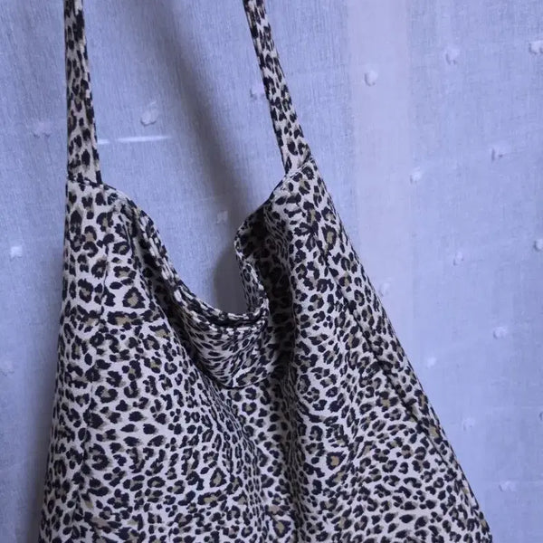 [BUNJANG] Brown Leopard Print Cotton Tote Bag / 브라운 레오파드 패턴 면 에코백