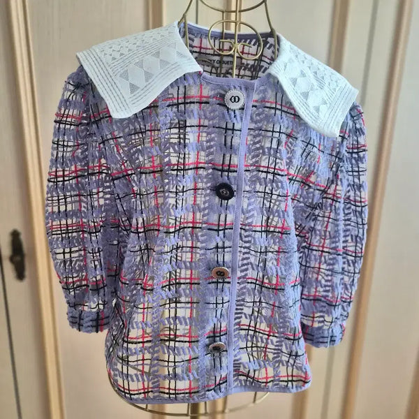 [BUNJANG] Lucky Chouette Lavender Check Jacket Blouse / 럭키슈에뜨 라벤도 체크 자켓 블라우스