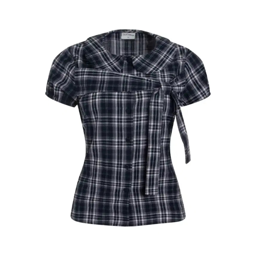 [BUNJANG] Takeanap Doll Collar Tie Short Blouse Blue M / takeanap 테이크어냅 돌 카라 타이 숏블라우스 블루 M
