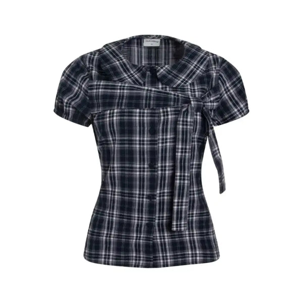 [BUNJANG] Takeanap Doll Collar Tie Short Blouse Blue M / takeanap 테이크어냅 돌 카라 타이 숏블라우스 블루 M