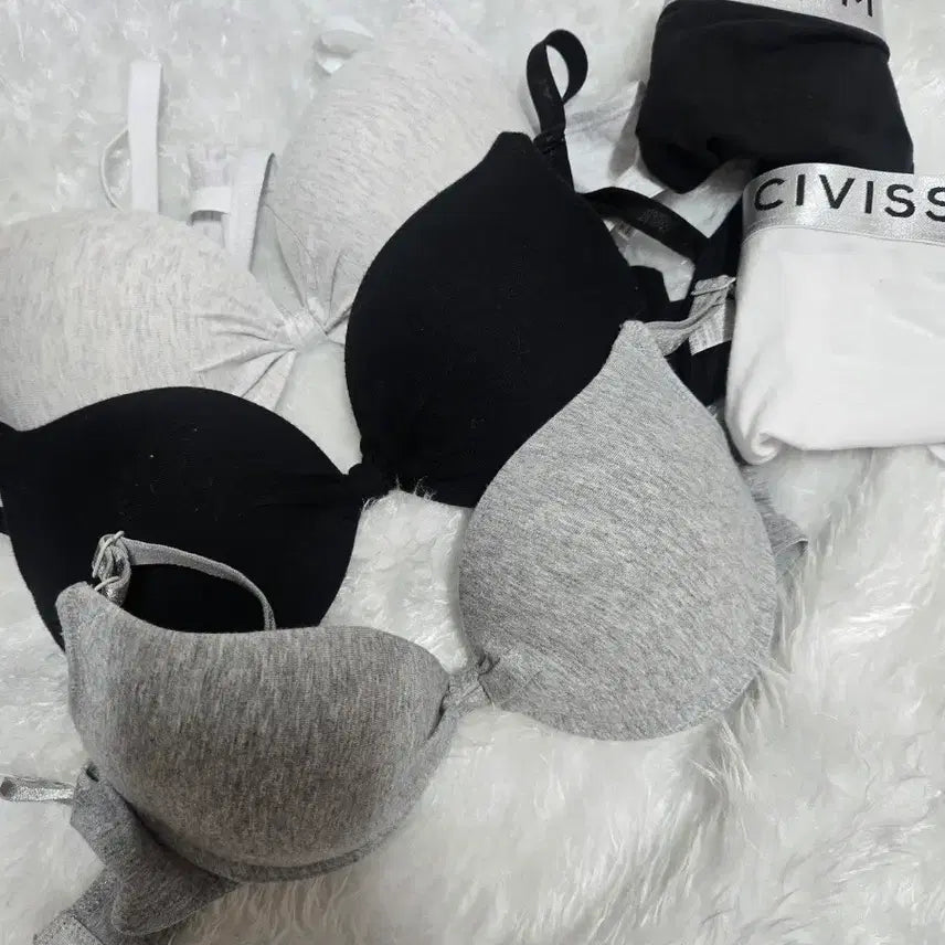 [BUNJANG] Women's Shirring Bra and Panty Set (75A) / 여성 여자 셔링 브라자 속옷 세트 75a 화이트 블랙 그레이