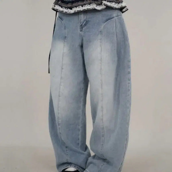 [BUNJANG] Cut Pleat Wide Denim Pants / 절개 핀턱 와이드 데님팬츠