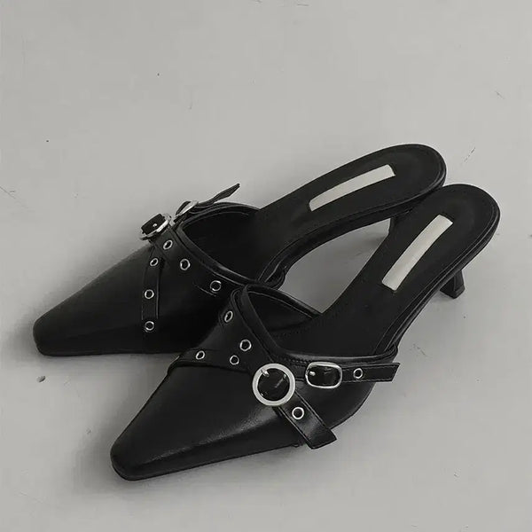 [BUNJANG] Black Belt Stiletto Heels 6cm / [므넴] 블랙 벨트 스틸레토 힐 6cm