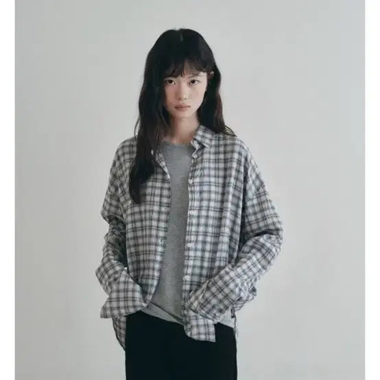 [BUNJANG] Roen Cotton Oversized Fit Checkered Shirt - Sky Blue / 로에일 코튼 오버 핏 체크 셔츠 - 스카이 블루