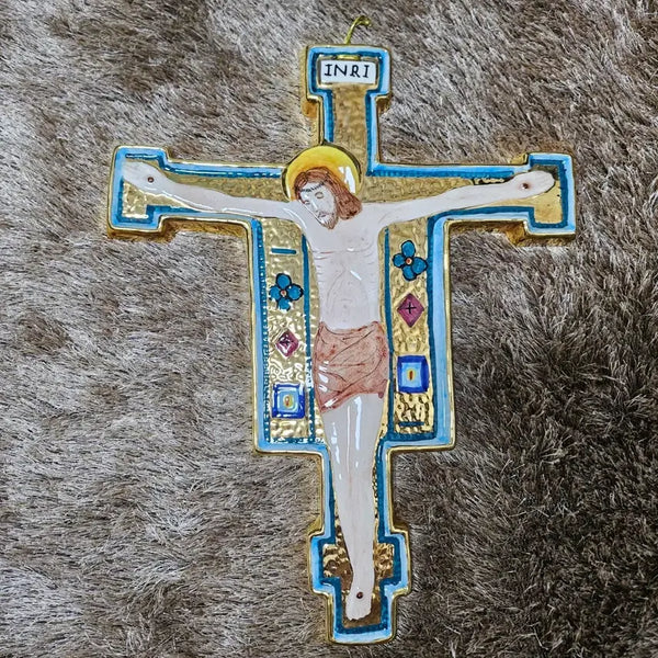 [BUNJANG] Old Italy Gloss Ceramic Hand-Painted INRI Relief Wall Hanging Cross / 올드 이태리 유광 세라믹 핸드페인티드 INRI 부조 벽걸이 십자가.