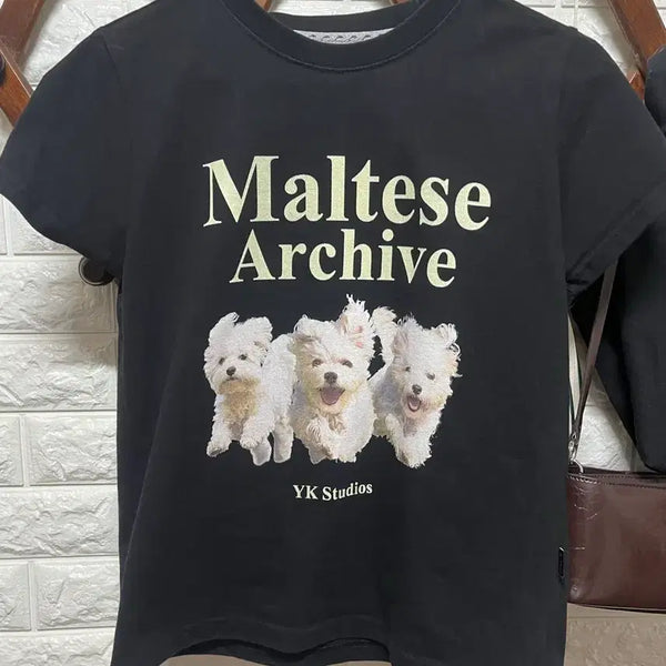 [BUNJANG] Maltese Print Short Sleeve T-Shirt / 프린팅 반팔티
