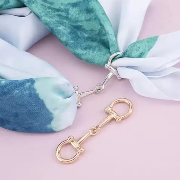 [BUNJANG] Silk Scarf with Horse Buckle Clasp - Silver/Gold / 실크 스카프 말장식 버클 실버/골드 (새상품)