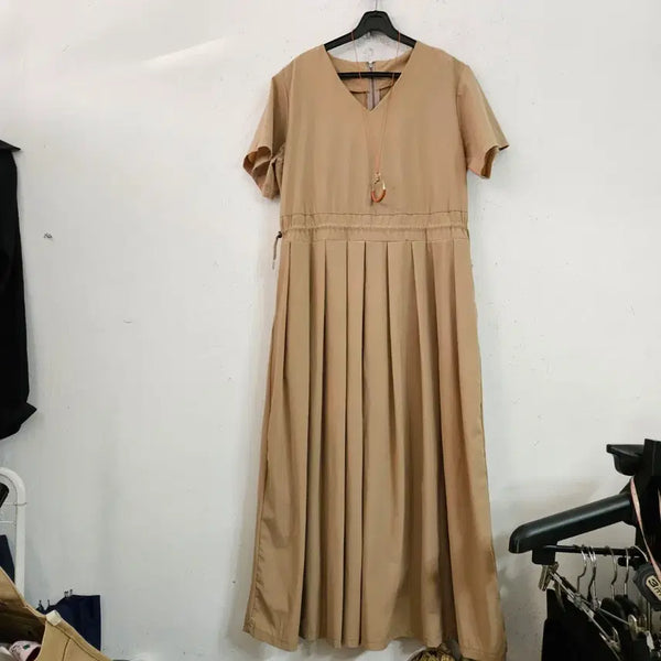 [BUNJANG] Crinkled Beige V-Neck Dress / 바스락베이지색 브이넥  원피스