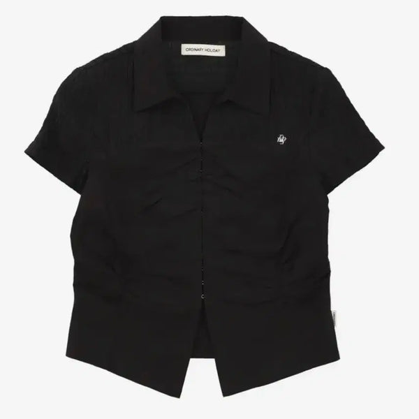 [BUNJANG] Ordinary Shirring Short Sleeve Shirt Black / 오디너리 셔링 반팔 셔츠 블랙