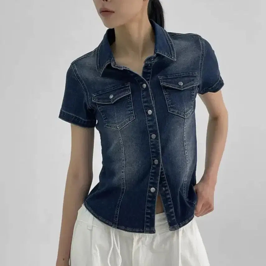 [BUNJANG] Black Up Made Lepe Denim Short Sleeve Shirt / 블랙업 메이드 자체제작 르페 데님 반팔 셔츠