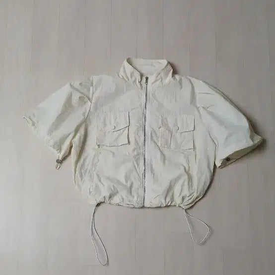 [BUNJANG] Crinkle Puff Sleeve Cropped Jacket / 바스락 퍼프반팔자켓