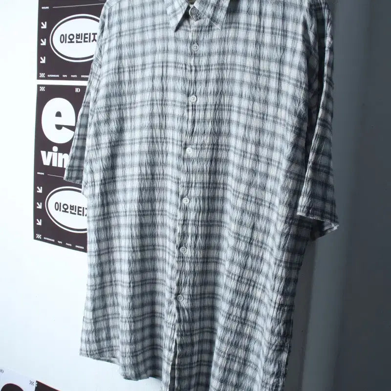 [BUNJANG] Le-ar Check Short-Sleeve Collared Shirt (XL) / (XL) 르아르 반팔 카라 티셔츠 셔츠 남방 체크 연블루-7E59