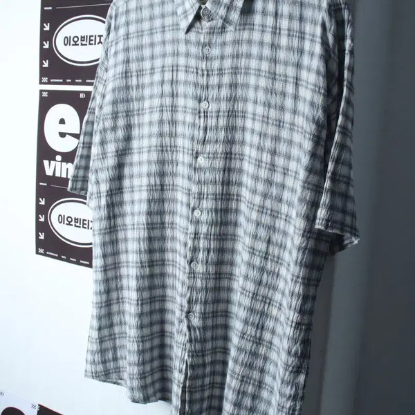[BUNJANG] Le-ar Check Short-Sleeve Collared Shirt (XL) / (XL) 르아르 반팔 카라 티셔츠 셔츠 남방 체크 연블루-7E59