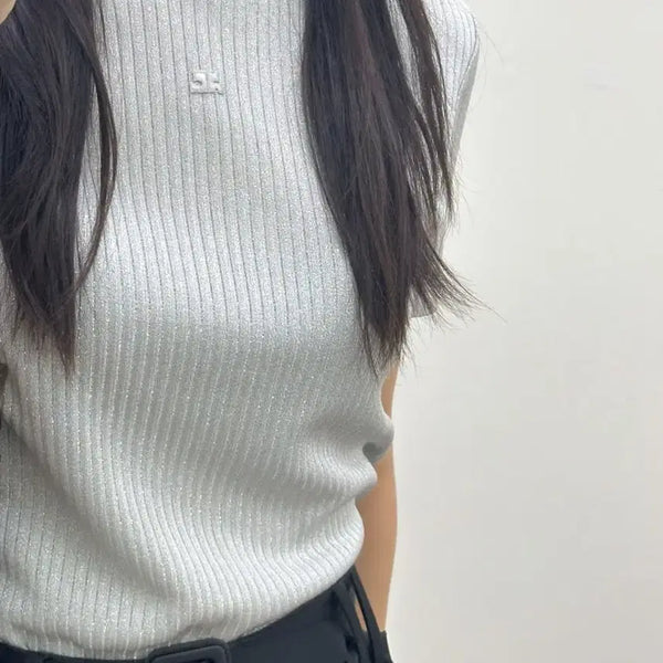 [BUNJANG] Courreges Silver Pearl Summer Knit Top / [새상품] courreges / 꾸레쥬 실버 펄 썸머 니트