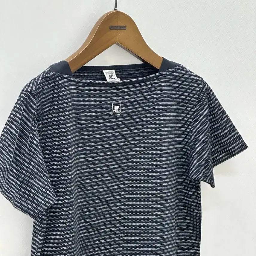 [BUNJANG] Courreges Stripe Square Neck Short Sleeve T-Shirt / courreges / 꾸레쥬 스트라이프 스퀘어넥 반팔 티셔츠