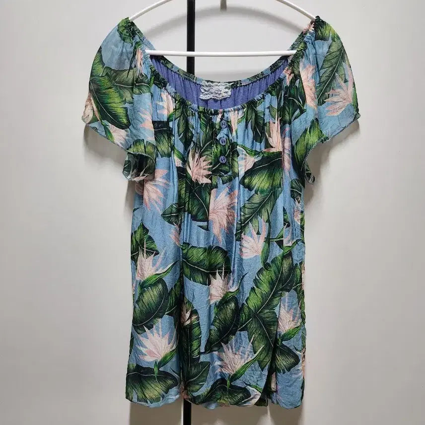 [BUNJANG] Off-Shoulder Floral Silk Blouse / 꽃무늬 실크 블라우스 프리