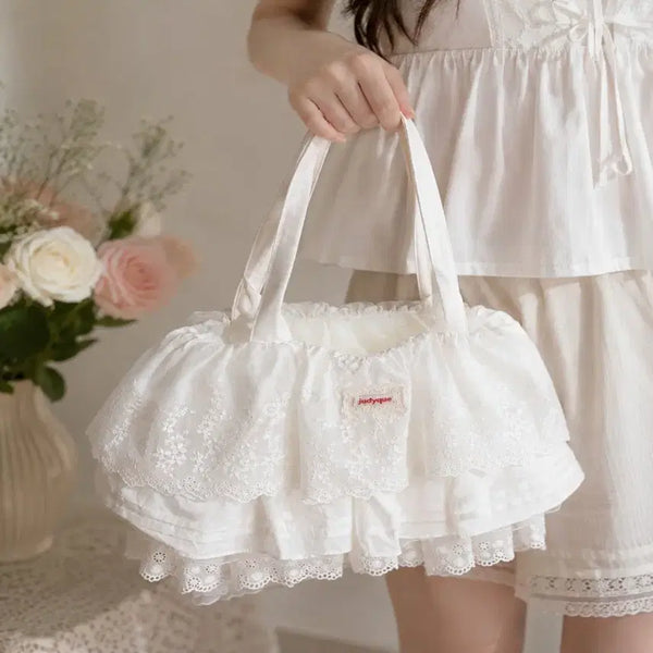 [BUNJANG] Lovely Frill Lace Shoulder Bag - White / 러블리 캉캉 레이스 숄더백 화이트ㅡ무배