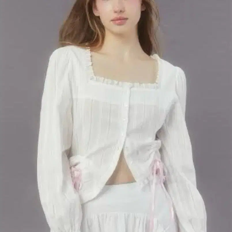 [BUNJANG] Margarin Fingers Square Neck Ribbon Blouse / 마가린핑거스 square neck ribbon blouse