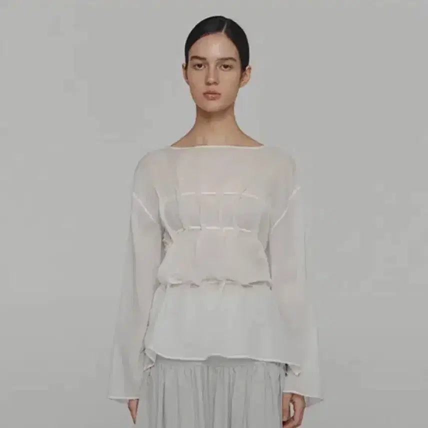 [BUNJANG] Amento Sheer Cotton Drawstring Top - White / 아모멘토 SHEER COTTON DRAWSTRING TOP_WHITE