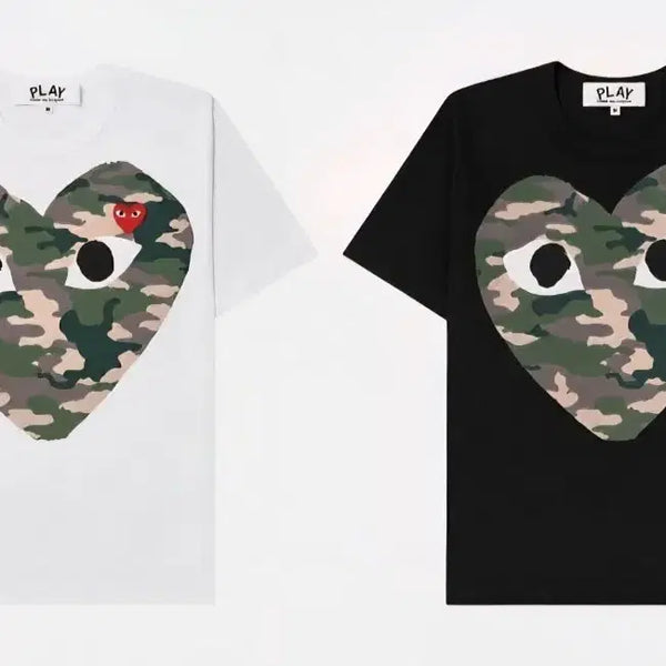 [BUNJANG] Comme des Garçons Camo Heart Short Sleeve T-Shirt White/Black / 무료배송)꼼데가르송 카모 하트 반팔 티셔츠 화이트/블랙