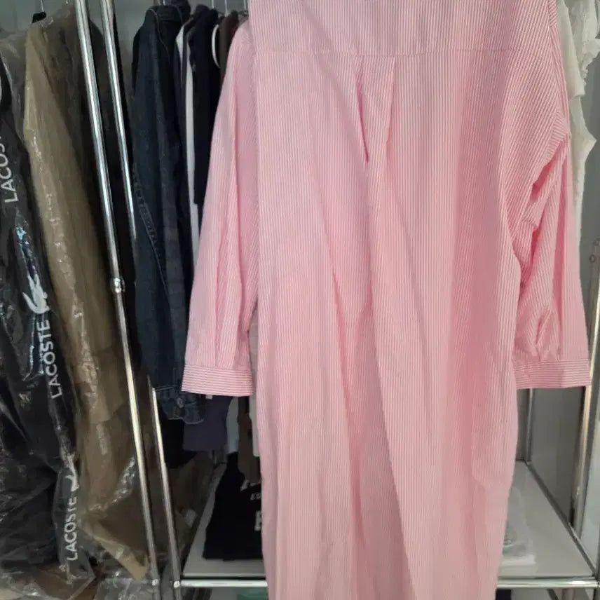 [BUNJANG] Stripe Shirt Dress Pink / 스트라이프 셔츠 원피스 핑크 새제품