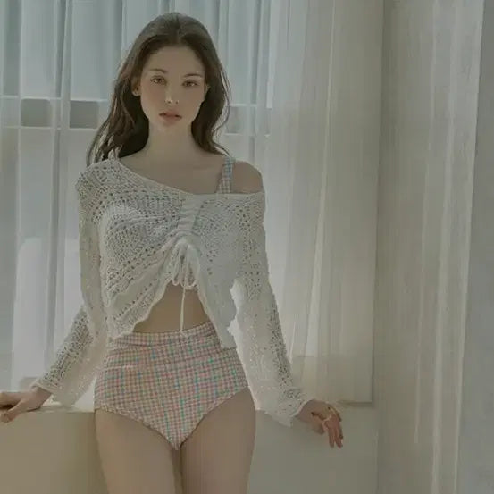 [BUNJANG] BikiniVender Rubin String V-Neck Knit Cover-up Top / 비키니밴더 루빈 스트링 브이넥 커버업 니트탑