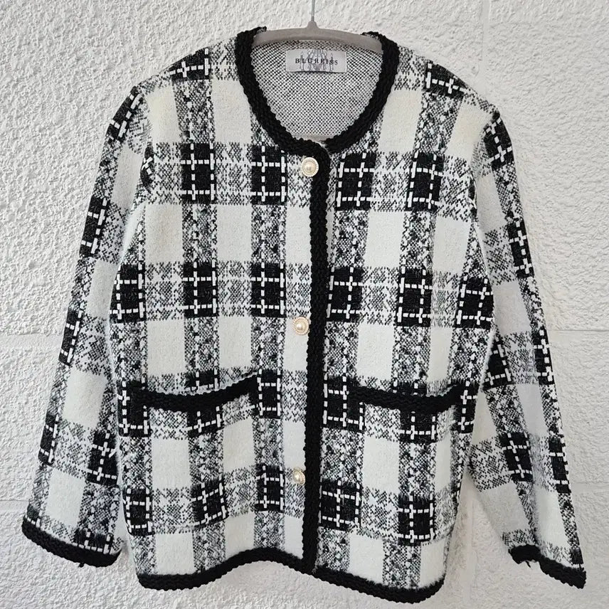 [BUNJANG] Bluelis Check Jacket Cardigan / 블루리스 체크 자켓형 가디건 화이트계열